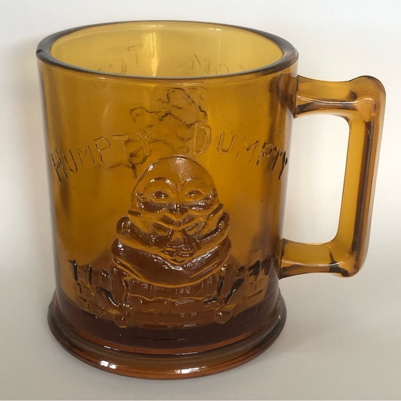 Vtg AMBER GLASS MUG Mother Goose Rhyme Nursery Tom Tom Humpty Dumpty Tiara Glass - Picture 2 of 16